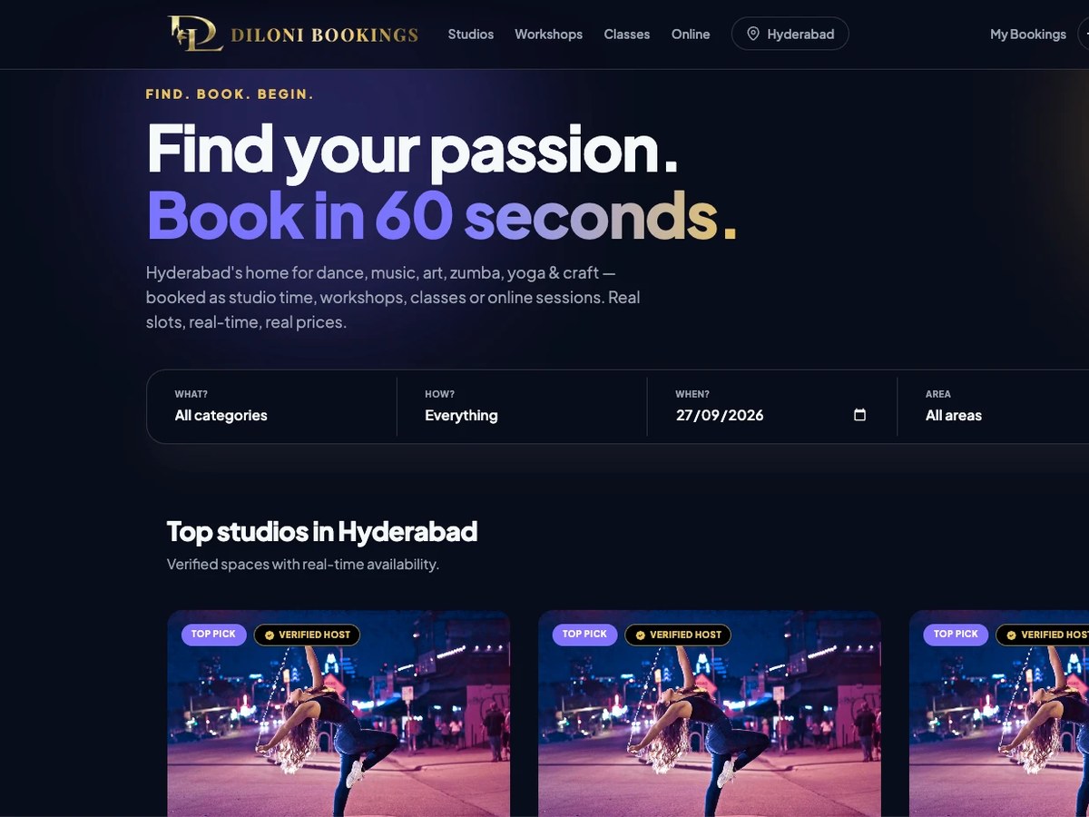 Diloni Bookings — book verified creative & wellness experiences across dance, music, art, zumba, yoga and craft/DIY