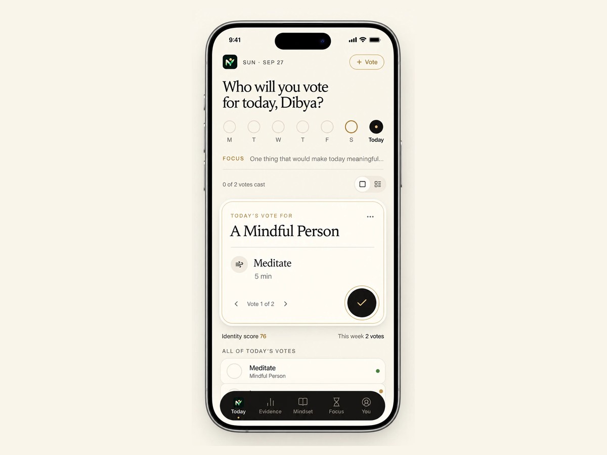 MakeYou by Diloni — mobile app: an identity operating system where every habit is a vote for who you are becoming